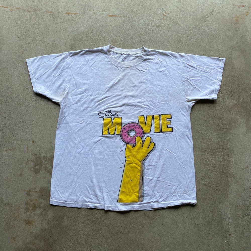 Vintage The‎ Simpsons Movie Shirt Size XL White Homer Doughnut Promo 2008 Tee